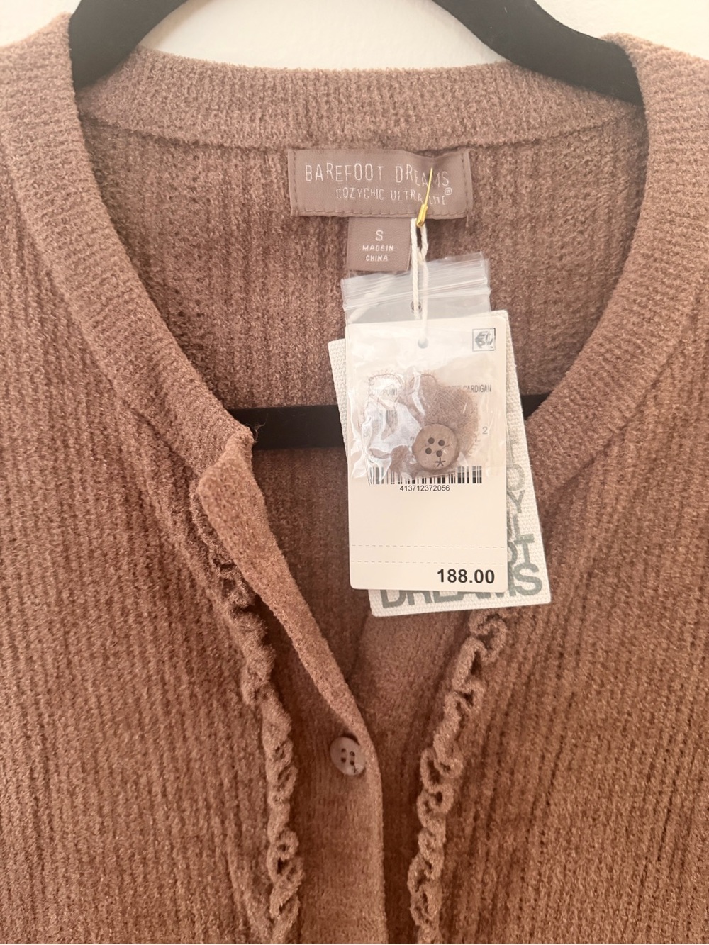 Barefoot Dreams Women’s sable brown Ruffle-Trim Cardigan Sweater - Picture 3 of 5